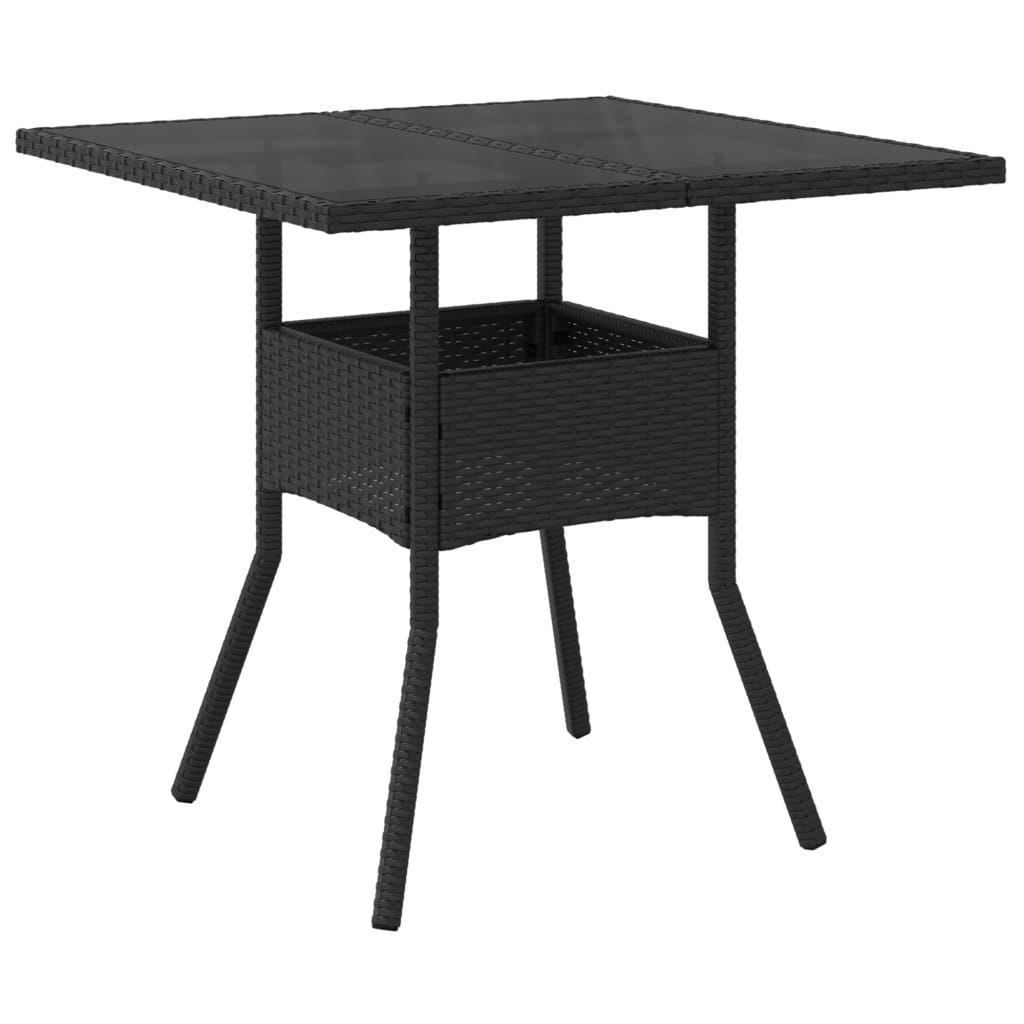 Stół ogrodowy ze szklanym blatem, czarny, 80x80x75cm, rattan PE Lumarko!
