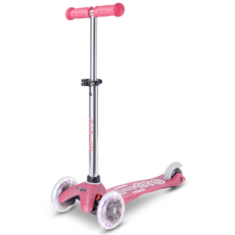 Micro - Trójkołowa hulajnoga ze świecącymi kołami Mini Deluxe Fairy Glitter LED - różowa