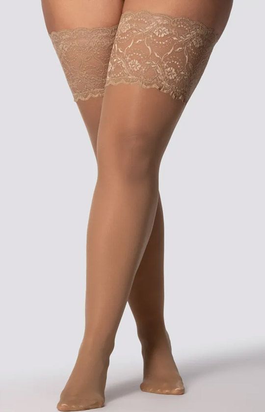 Pończochy samonośne plus size beżowe Divine 30 DEN, Kolor beżowy (jasper), Rozmiar 5/6, Mona Queen Size - Primodo.com