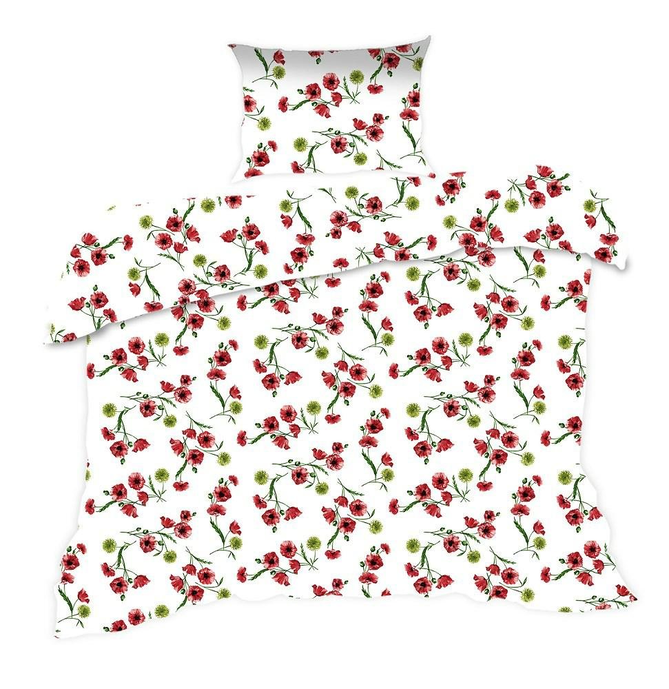 Pościel 140x200 biała czerwone kwiatki Classic