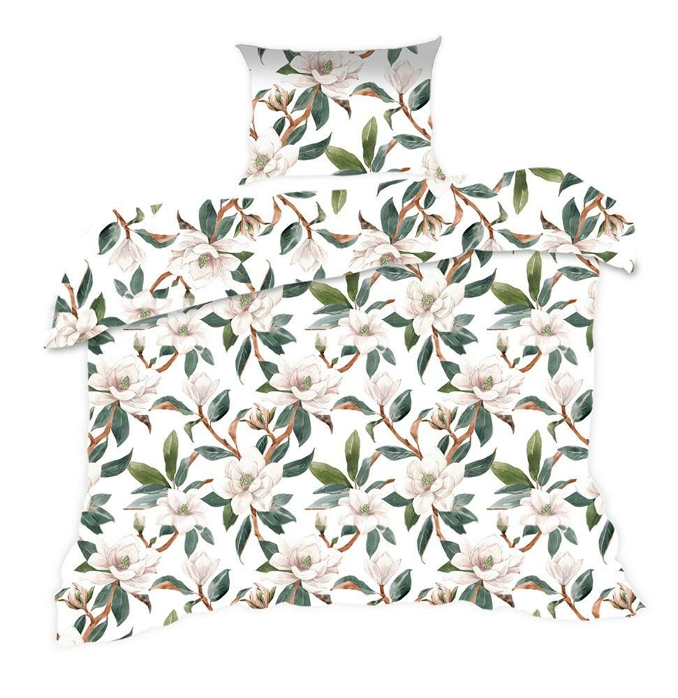 Pościel 140x200 biała kwiaty gałązki Classic