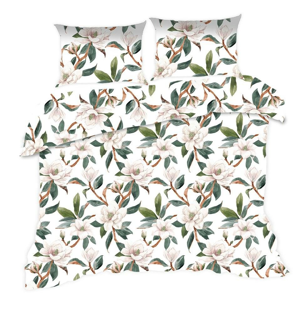 Pościel 160x200 biała kwiaty gałązki Classic