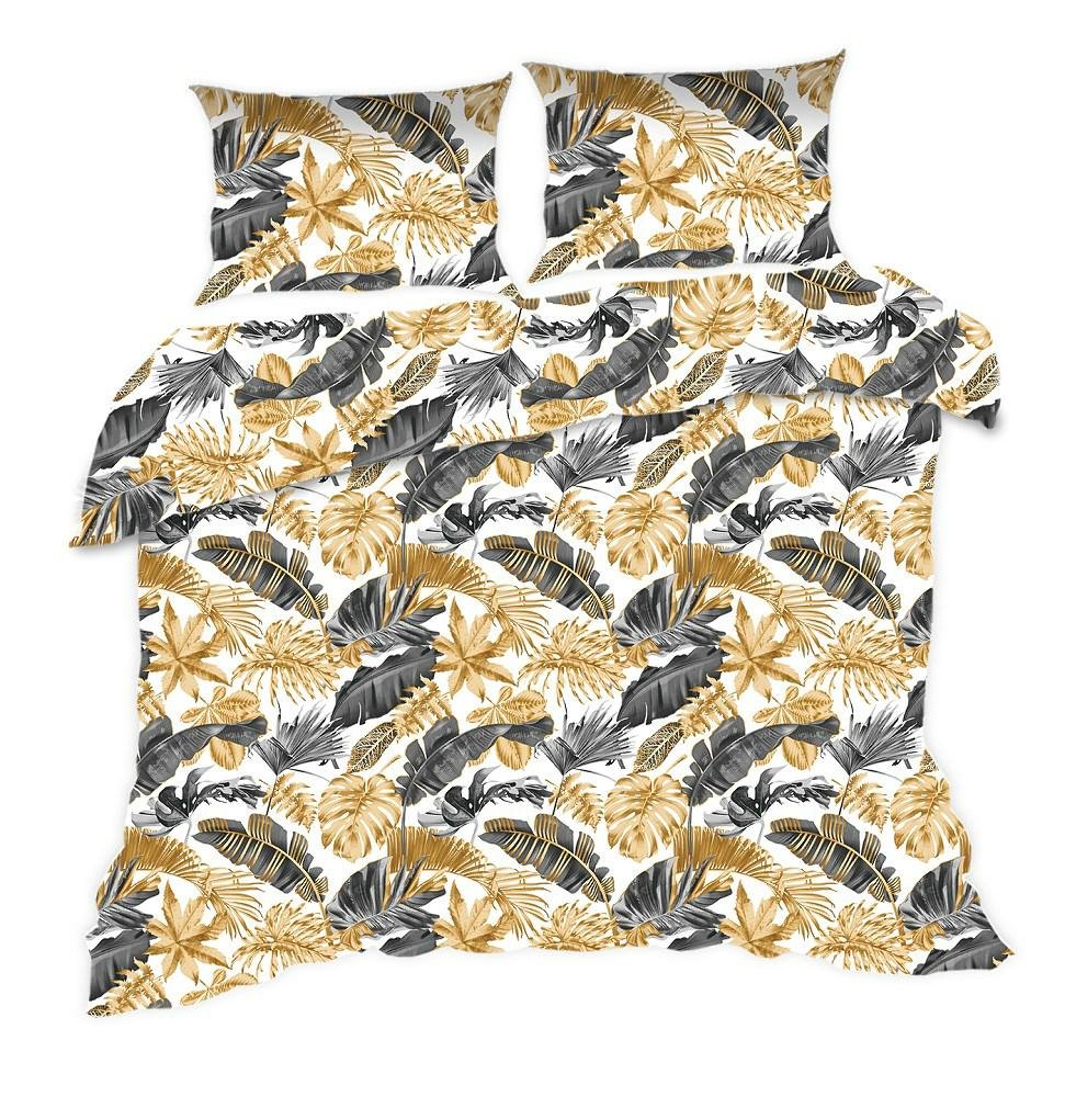 Pościel 160x200 biała złote szare liście palmy Classic