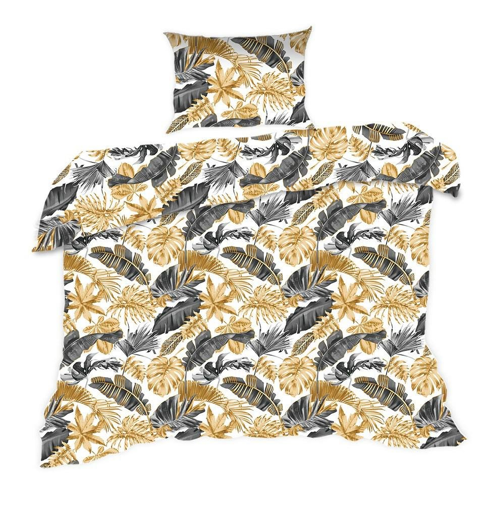 Pościel 140x200 biała złote szare liście palmy Classic