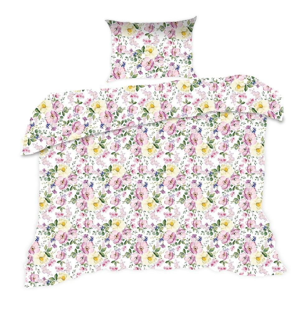 Pościel 140x200 biała łąka kwiatki liście Classic