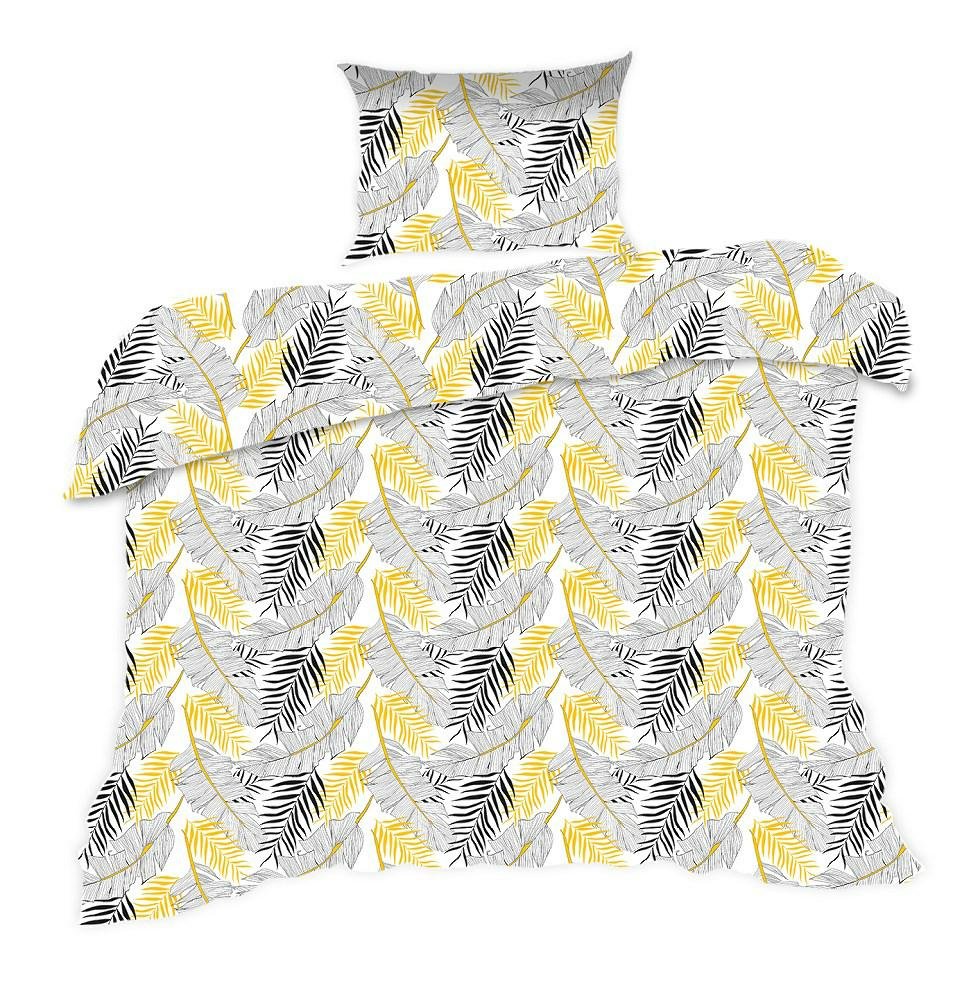 Pościel 140x200 biała złote szare liście Classic