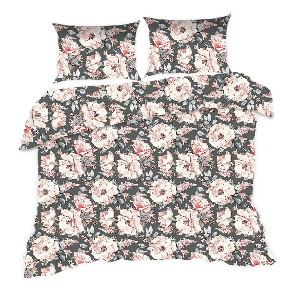 Pościel 160x200 czarna kwiaty Classic