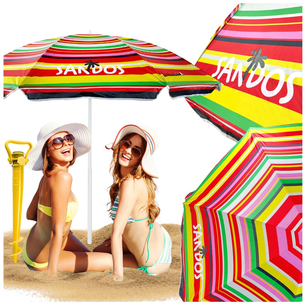 Parasol plażowy w paski z kotwą i filtrem uv