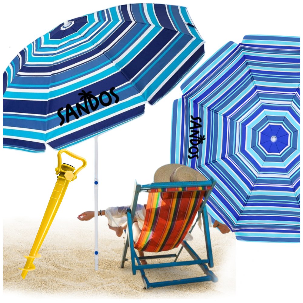 parasol plażowy w paski z kotwą i filtrem uv