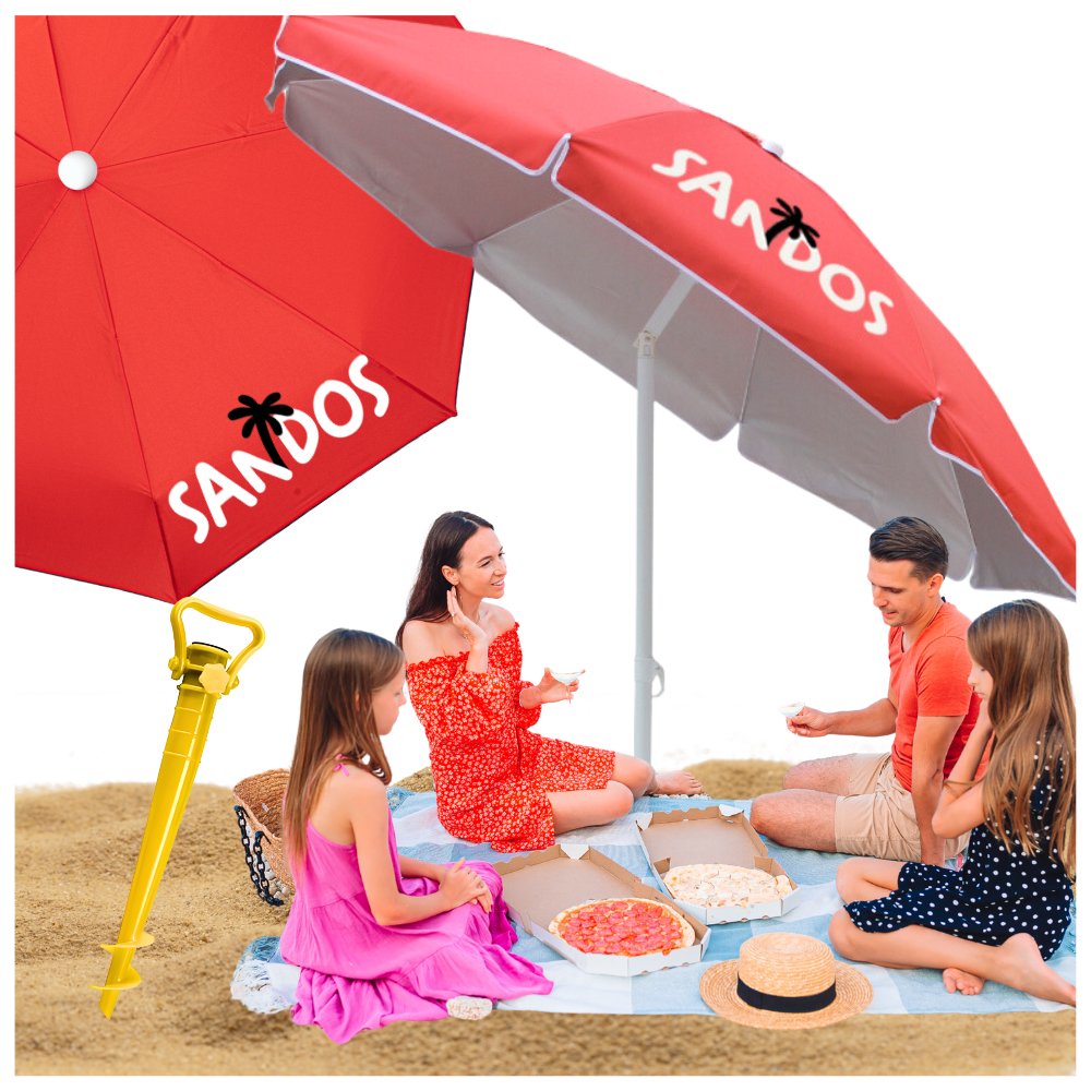 parasol plażowy czerwony z kotwą i filtrem uv