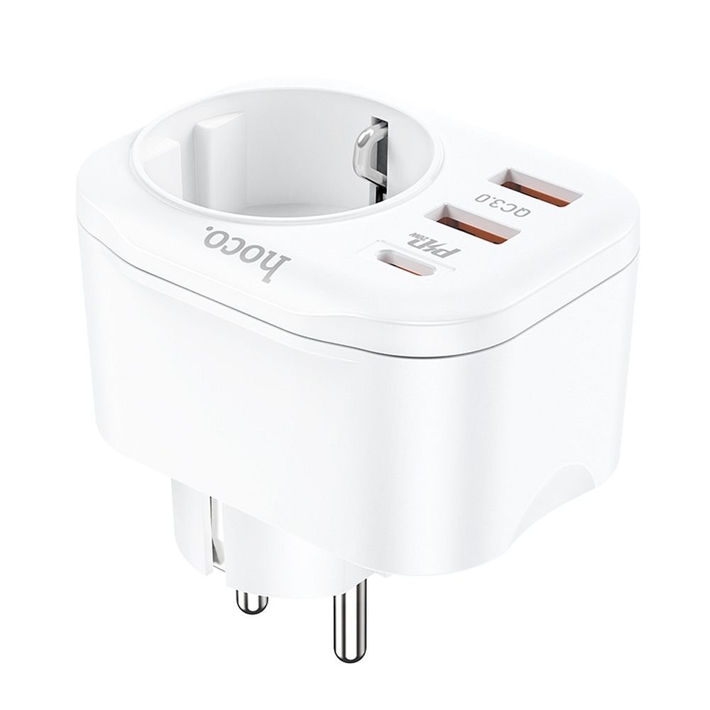 HOCO ładowarka sieciowa / adapter Typ C PD 20W + 2x USB QC3.0 3A + EU kieszeń NS3 biała.