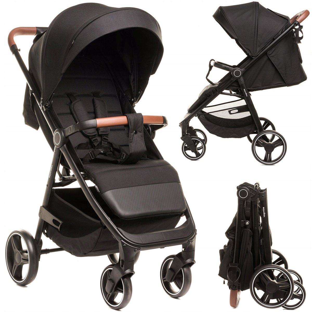 LEKKI WÓZEK SPACEROWY DZIECIĘCY SPACERÓWKA 3x REGULACJA DUŻE KOŁA SKŁADANY + AKCESORIA 0-22KG