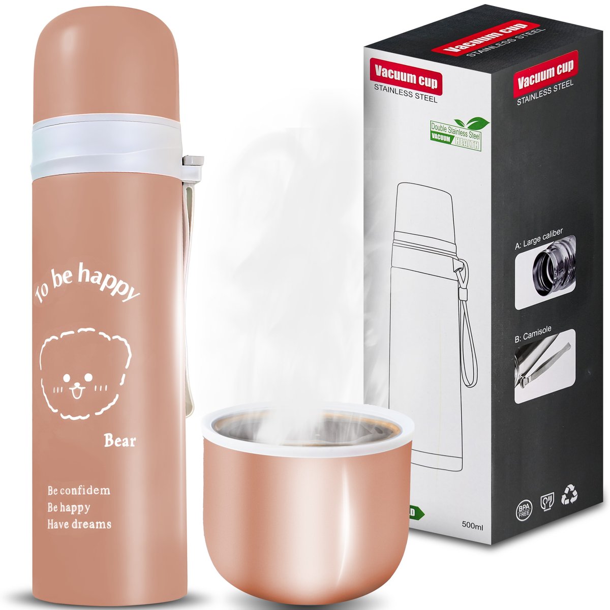Termos Stalowy Próżniowy Termiczny Kubek Bidon 500Ml 0,5L Na Kawę Xxl Brązowy