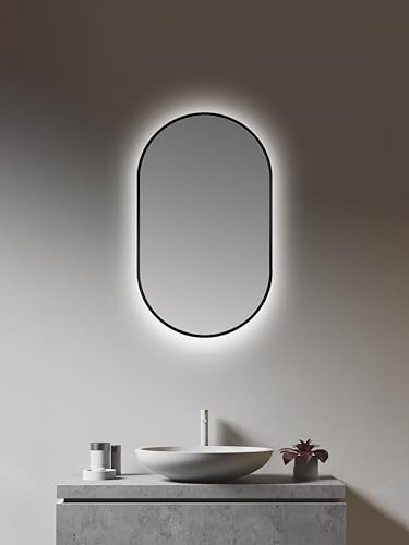 Talos Lustro LED owalne czarne 45 x 75 cm – nadaje się do pomieszczeń wilgotnych – lustro ścienne z oświetleniem w pomieszczeniu – z wysokiej jakości aluminiową ramą