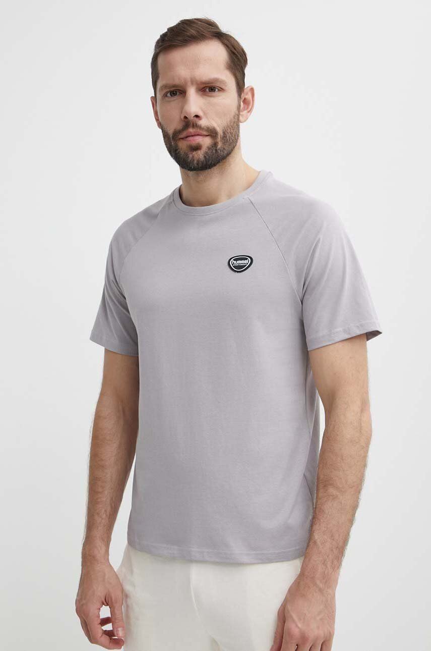 Hummel t-shirt bawełniany hmlLGC KAI REGULAR HEAVY T-SHIRT męski kolor szary z aplikacją 223989