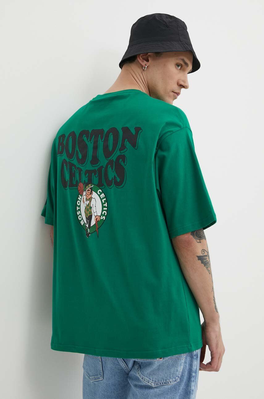 New Era t-shirt bawełniany męski kolor zielony z nadrukiem BOSTON CELTICS