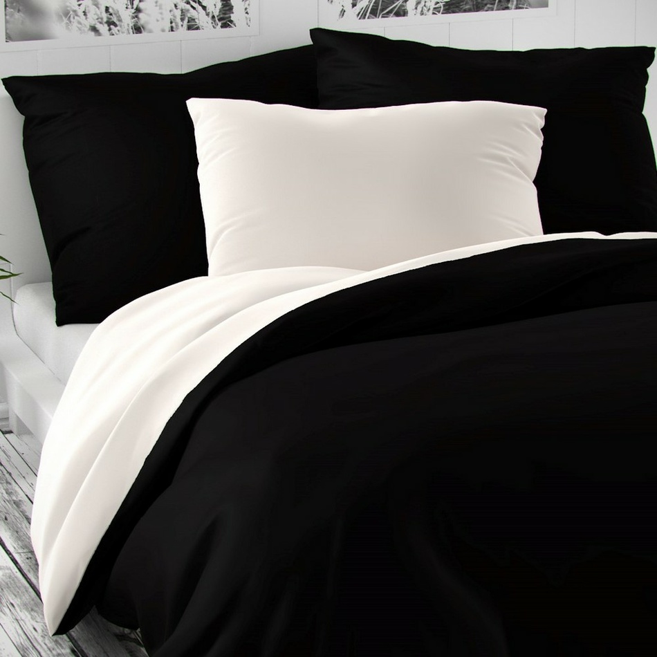 Pościel satynowa Luxury Collection czarny / biały, 240 x 220 cm, 2 szt. x 70 x 90 cm, 240 x 200 cm, 2 szt. 70 x 90 cm