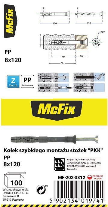 Mc Fix Kołek Szybki Montaż Stożek Pp 10*140Mm MF-202-1014 5902134019673