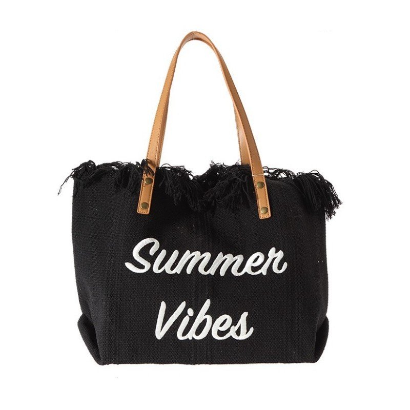 Torba Plażowa Boho Z Frędzlami Czarna Tp11Cz