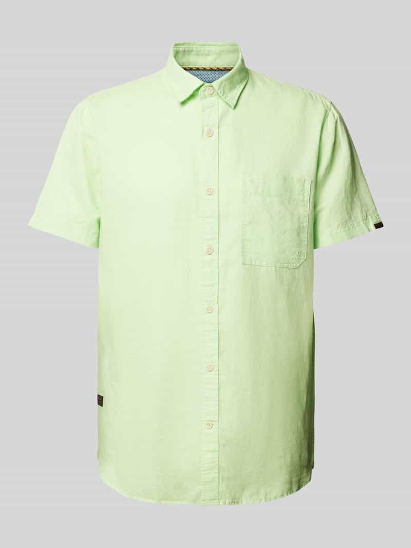 Koszula casulowa o kroju regular fit z mieszanki lnu i bawełny z kieszenią na piersi