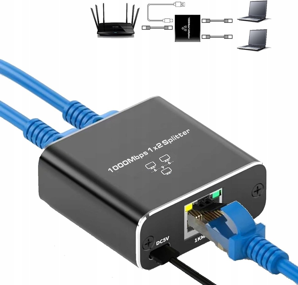 SPLITTER LAN 1x2 ADAPTER ROZGAĹÄĹąNIK RJ45 GIGABIT