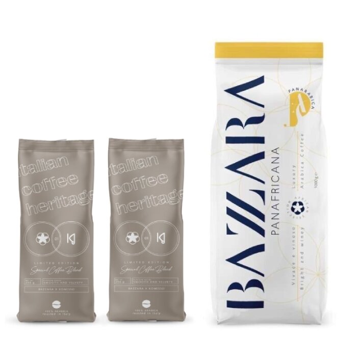 ZESTAW - Kawa ziarnista Bazzara Luxury Blend Panafricana 1kg + Bazzara X Konesso - Special Coffee Blend 2x250g
