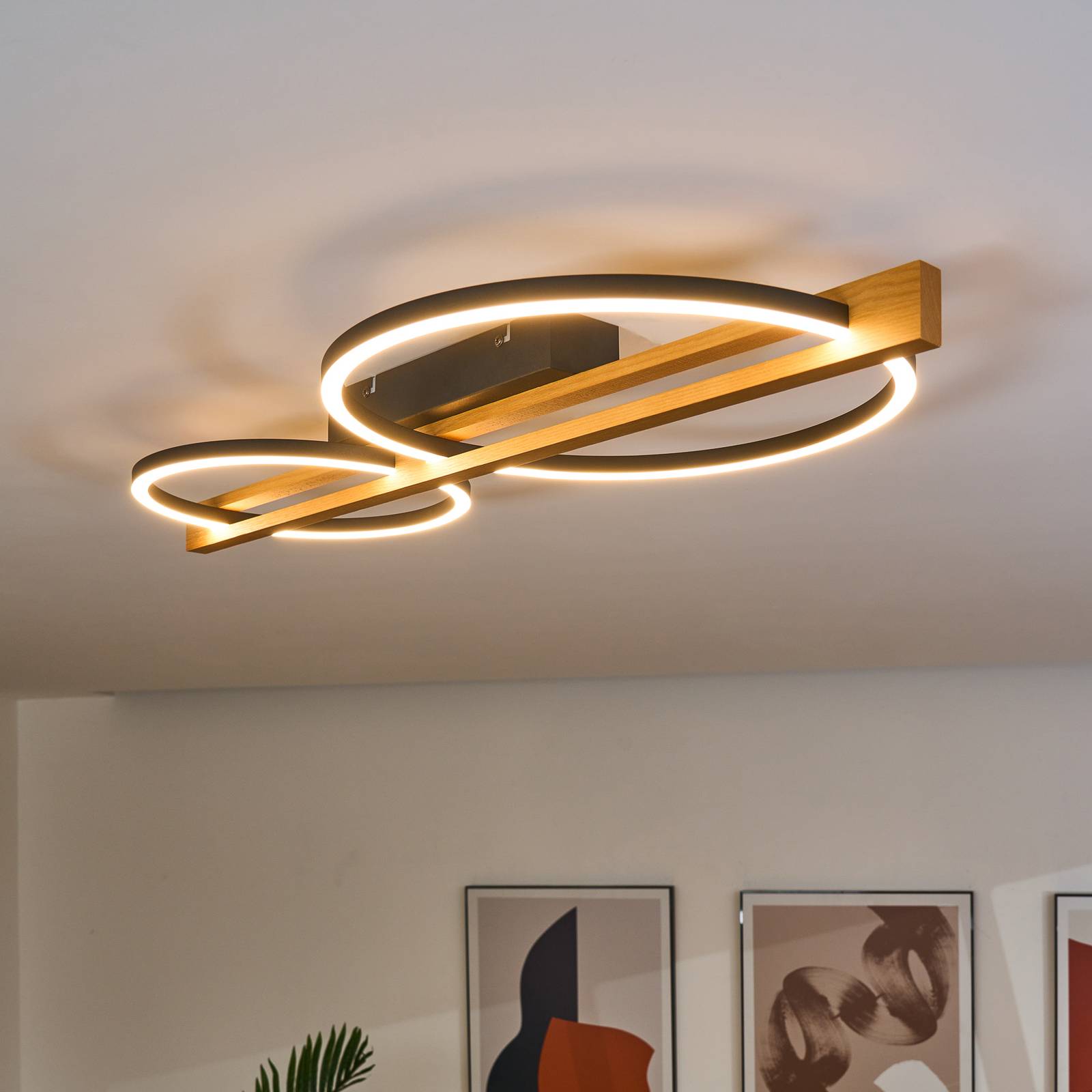 Eco-Light Lampa sufitowa LED Tovak, sosna, długość 75,8 cm, 2-punktowa drewno