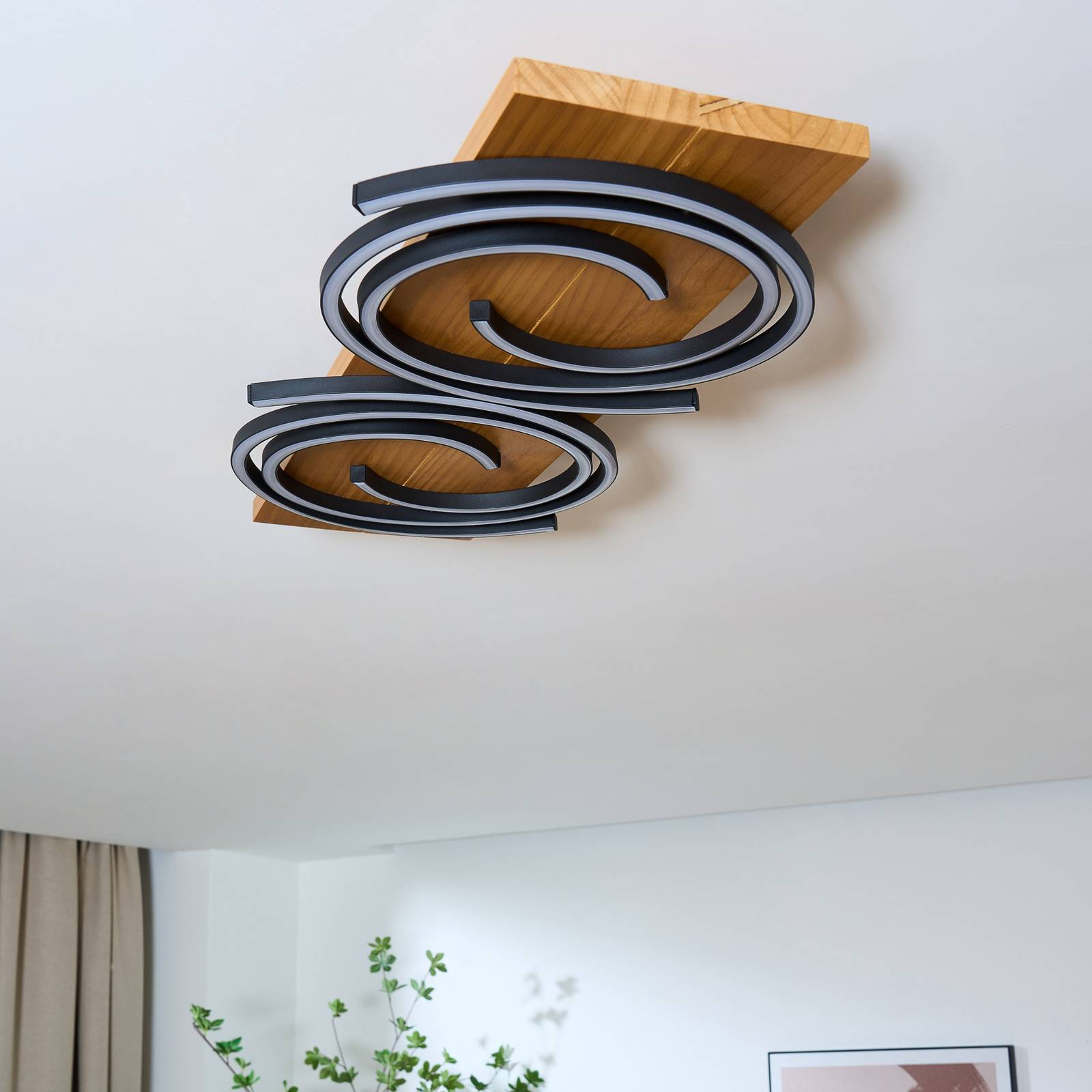 Eco-Light Lampa sufitowa LED Rifia, brązowa, długość 70 cm, 2-punktowa drewno