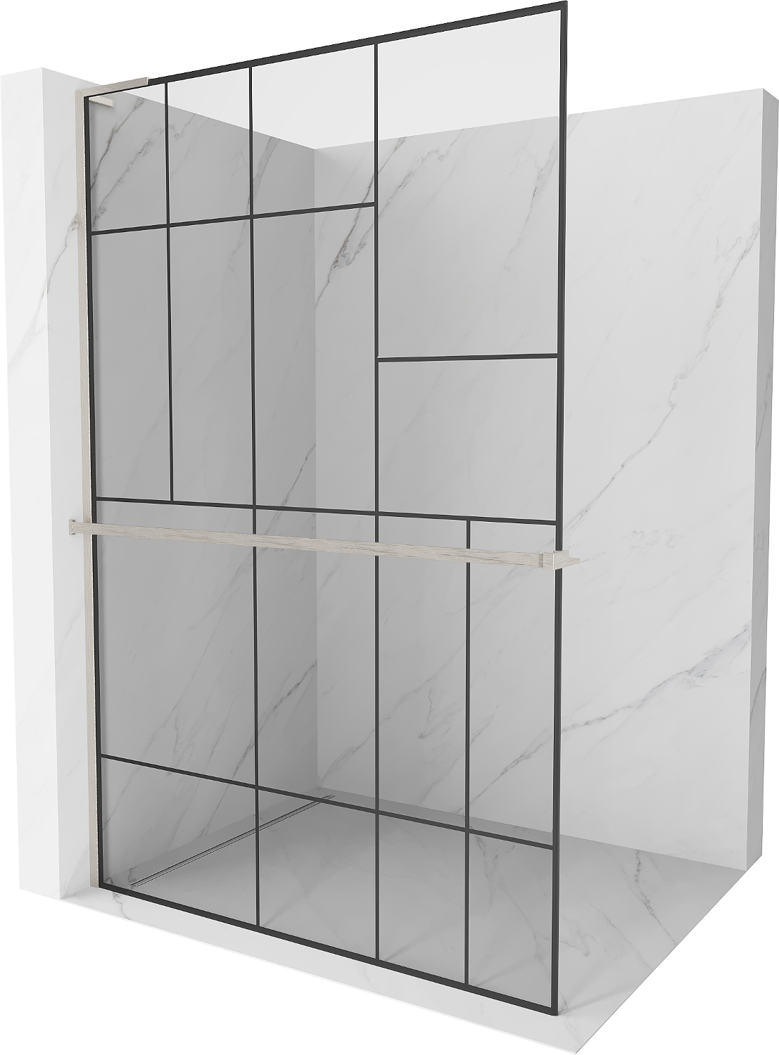 Mexen Kioto+ L ścianka prysznicowa z półką Walk-in 120 x 200 cm, czarny wzór, nikiel szczotkowany - 800-120-123-97-78
