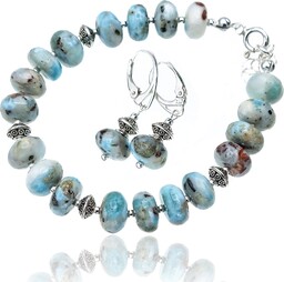 Naturalny Larimar Przepiękny Komplet Kolczyki Bransoletka Srebro