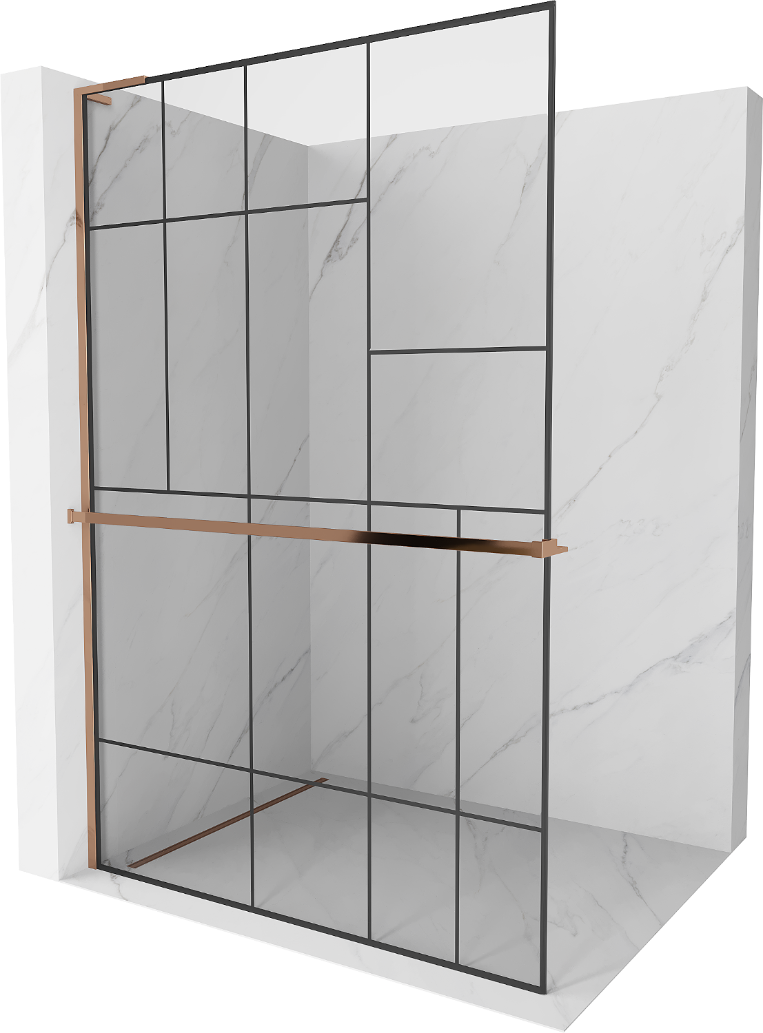 Mexen Kioto+ L ścianka prysznicowa z półką Walk-in 110 x 200 cm, czarny wzór, różowe złoto - 800-110-123-60-78