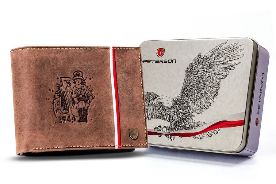Skórzany portfel męski patriotyczny powstanie flaga Polski Peterson, brązowy