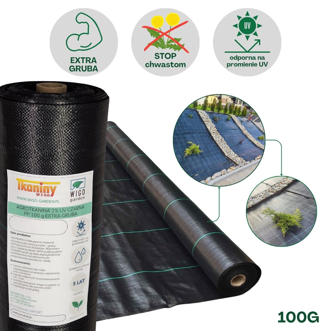 Agrotkanina czarna EXTRA GRUBA PP UV 100g/m2 60cm 20mb