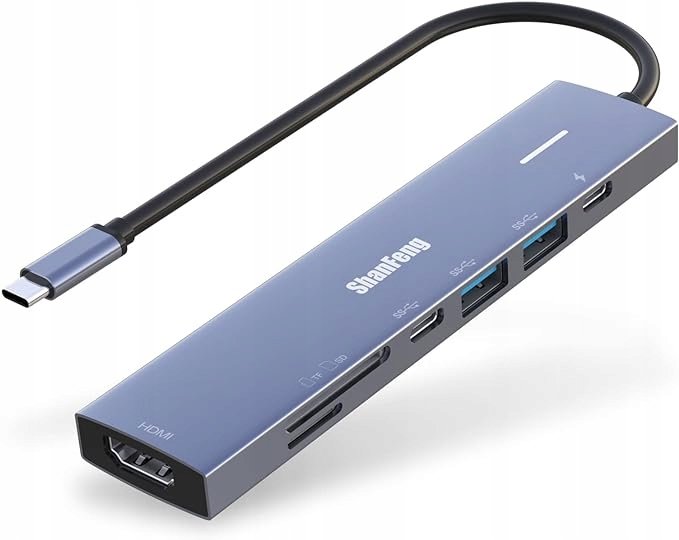 ShanFeng Hub USB C 4K 60 Hz, 7 w 1 adapter z HDMI, 100 W PD, 10 Gbps