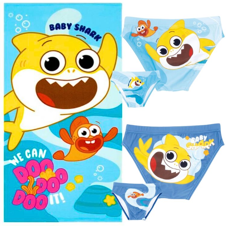 Ręcznik Kąpielowy Plażowy Szybkoschnący Baby Shark Kąpielówki Strój Kąpielowy Majtki Dwupak 98/104 Cm