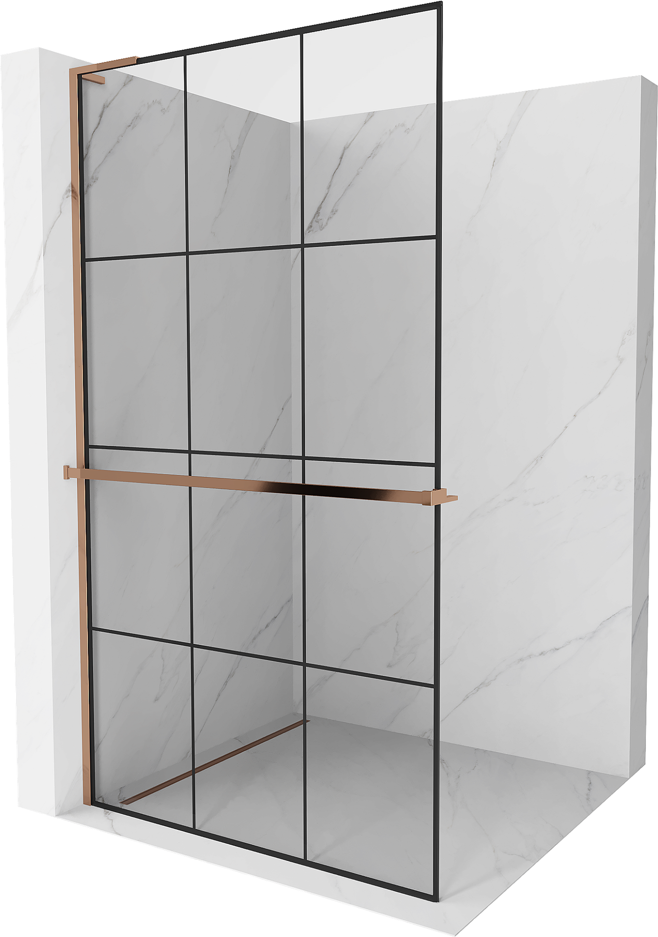 Mexen Kioto+ L ścianka prysznicowa z półką Walk-in 110 x 200 cm, czarny wzór, różowe złoto - 800-110-123-60-77