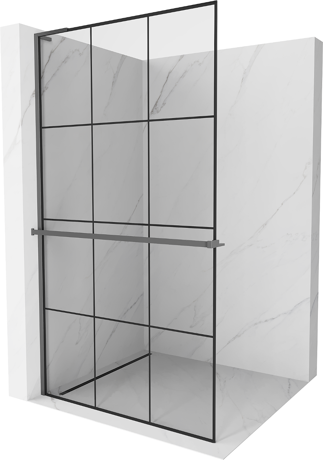 Mexen Kioto+ L ścianka prysznicowa z półką Walk-in 120 x 200 cm, czarny wzór, gun metal - 800-120-123-95-77