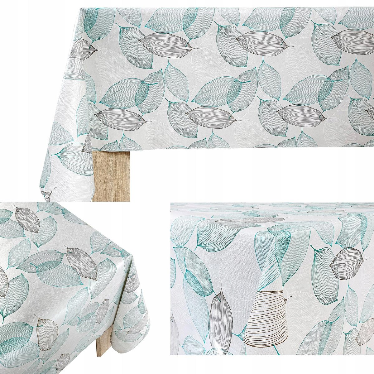 Flizelinowy Obrus Plamoodporny Niebieskie Liście Na Stół Blat 140x500cm
