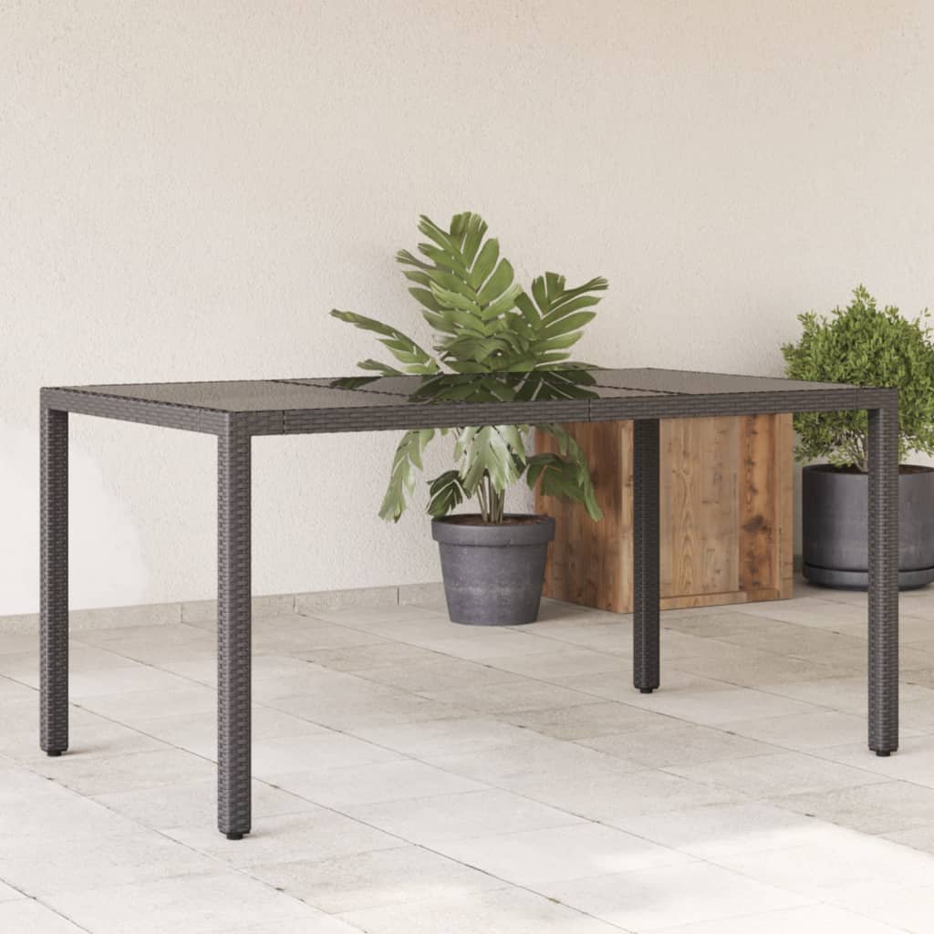 vidaXL Stół ogrodowy ze szklanym blatem, czarny, 150x90x75cm rattan PE