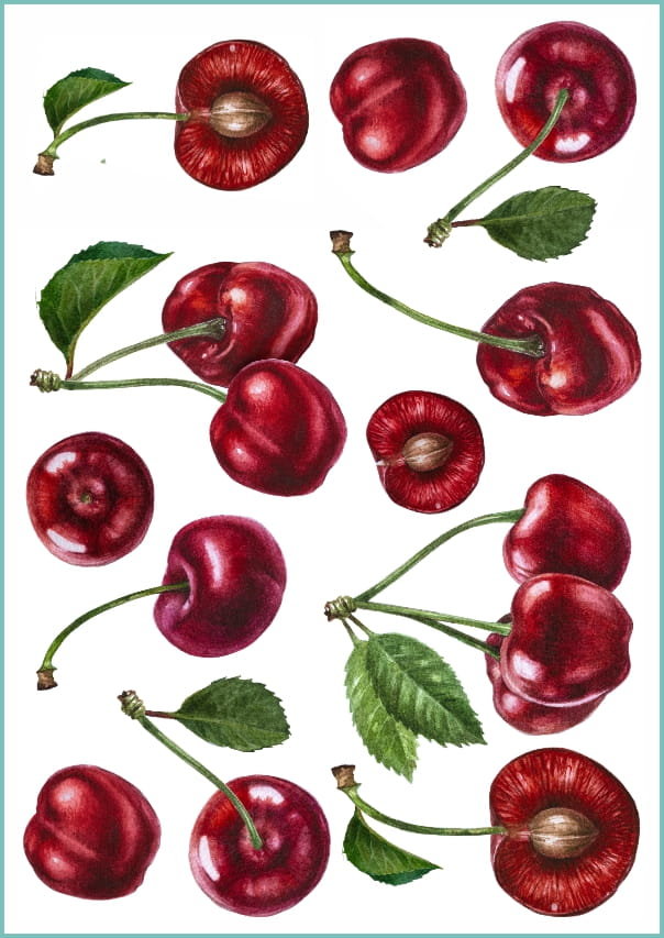 Tatuaże tymczasowe zmywalne sweet cherry set, wiśnie, wisienki, A4