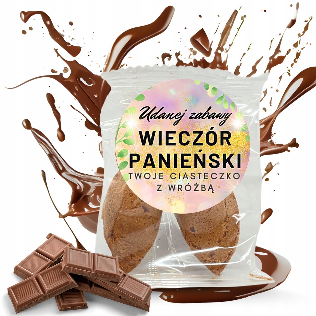 Ciasteczko z wróżbą z naklejką okrągłą Wieczór Panieński 1szt czekoladowe