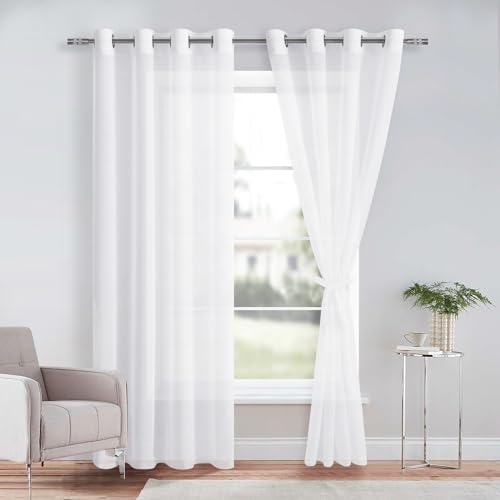 DWCN Sheer Przezroczysta zasłona z woalu, na przelotkach, do salonu, pokoju dziecięcego, sypialni, biała, 240 x 140 cm (wys. x szer.), 2 sztuki