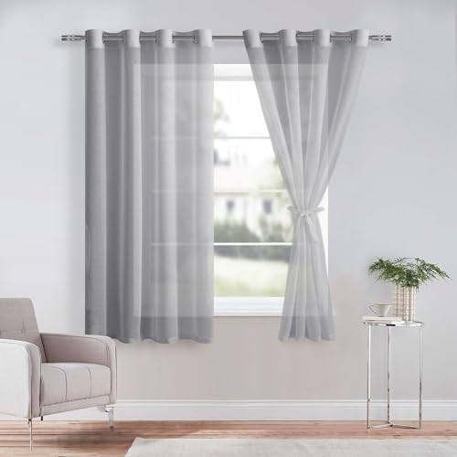DWCN Sheer Przezroczysta zasłona z woalu, na przelotkach, do salonu, pokoju dziecięcego, sypialni, szara, 160 x 140 cm (wys. x szer.), 2 sztuki