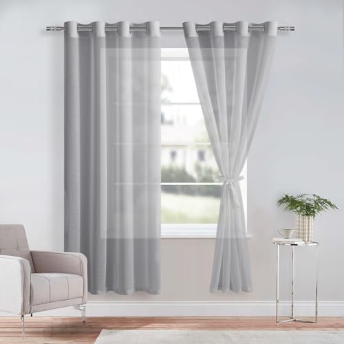 DWCN Sheer Przezroczysta zasłona z woalu, na przelotkach, do salonu, pokoju dziecięcego, sypialni, szara, 225 x 140 cm (wys. x szer.), 2 sztuki