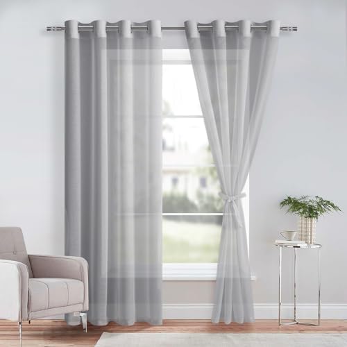 DWCN Sheer Przezroczysta zasłona z woalu, na przelotkach, do salonu, pokoju dziecięcego, sypialni, szara, 260 x 140 cm (wys. x szer.), 2 sztuki