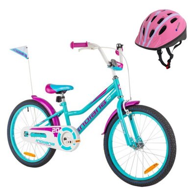 Rower dziecięcy INDIANA Roxy Kid 20 cali dla dziewczynki Turkusowy + Kask rowerowy VÖGEL VKA-910G Różowy dla Dzieci (rozmiar S)