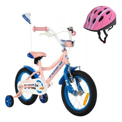 Rower dziecięcy INDIANA Roxy Kid 14 cali dla dziewczynki Różowy + Kask rowerowy VÖGEL VKA-910G Różowy dla Dzieci (rozmiar XS)