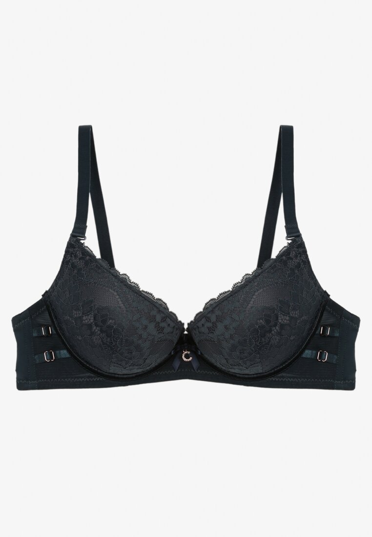 Ciemnozielony Biustonosz z Regulowanymi Ramiączkami Zapinane na Haftki Ozdobiony Koronką Zloella