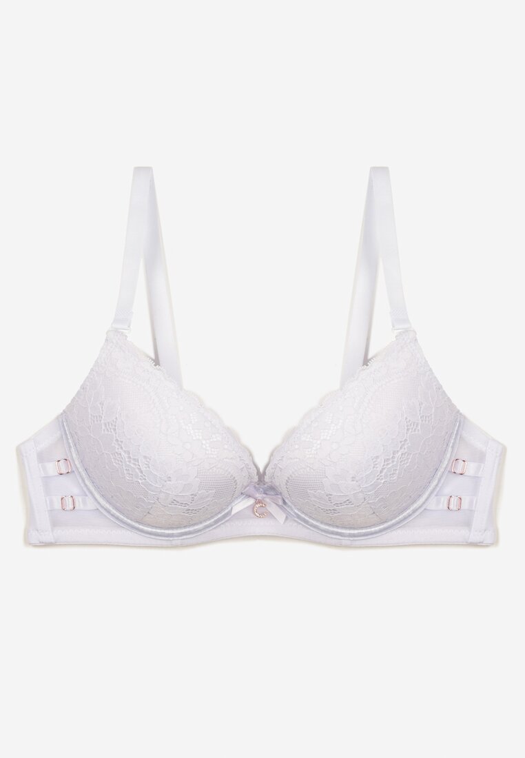 Biały Biustonosz z Regulowanymi Ramiączkami Zapinane na Haftki Ozdobiony Koronką Zloella