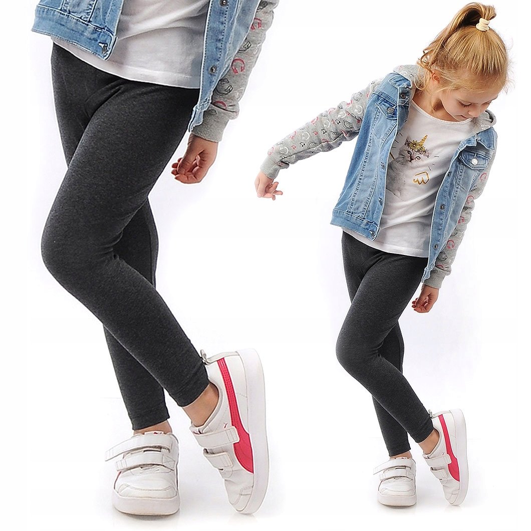 Legginsy dziecięce długie bawełniane klasyczne Grafitowe 140
